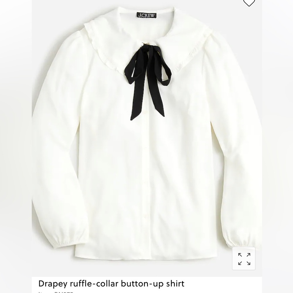 NET J CREW Drapey Ruffle Collar Cream Tie Blouse size 6
